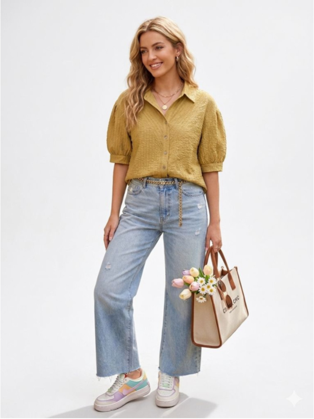 Women's Chenault Olive Green Button Down Shirt S
